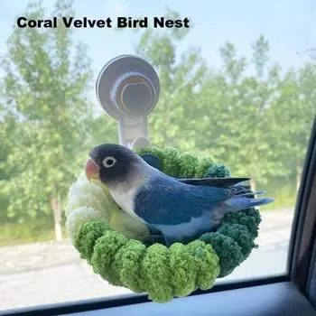2-в-1 гнездо для птиц из кораллового бархата, теплое гнездо со съемной присоской, устанавливаемое на транспортное средство, плюшевое гнездо для птиц S синий
