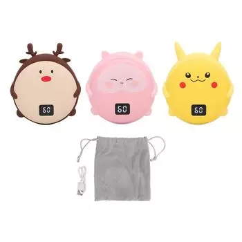 2 в 1 грелка для рук 10000 мАч внешний аккумулятор Cartoon 2 температура светодиодный цифровой дисплей USB зарядка карман Pink