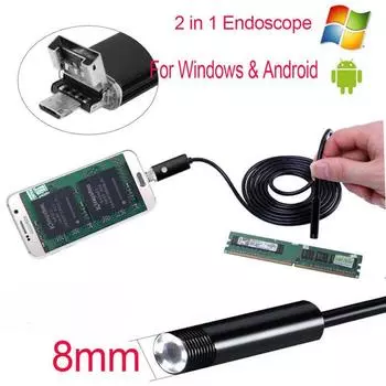 2 в 1 HD Водонепроницаемая 6 светодиодов 7/8 мм Micro USB Android эндоскопическая камера для осмотра 5m