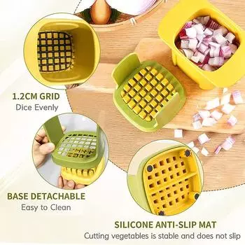 2-в-1 Измельчитель овощей Инструмент для нарезки кубиками Инструмент для надавливания вручную Картофель Морковь Лук Слайсер Измельчитель Чипсы Коробка для резки Гаджеты