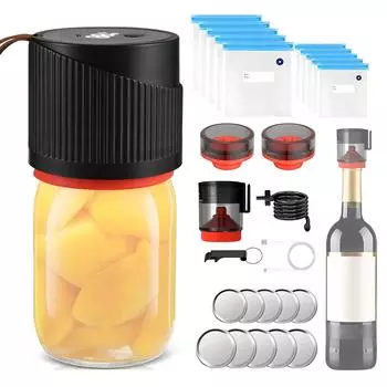 2 в 1 Электрический вакуумный упаковщик для банок Mason с широким и обычным горлом, беспроводной чёрный