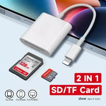 2-в-1 кард-ридер Apple для SD/TF-карты, смартфона, iPad, планшета, камеры, OTG, адаптер для карты памяти, кабель-адаптер 13.7cm