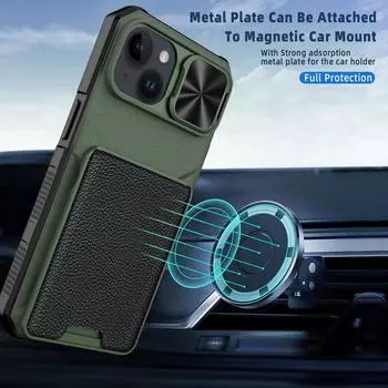2 в 1 Карманный чехол для телефона с раздвижным окном для iPhone 15 Pro 14 Pro Max для Magsafe Магнитная бронированная крышка ПК Гибридный чехол из ТПУ iPhone 15 чёрный