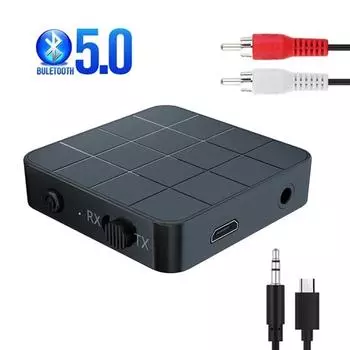 2 в 1 Kn321 беспроводной передатчик Bluetooth5.0 аудио приемник адаптер для телевизора компьютер автомобильный динамик гарнитура адаптер AUX RCA 3.5MM чёрный