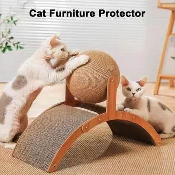 2-в-1 коврик для кошек, большая картонная когтеточка для кошек с мячом из сизалевой веревки S