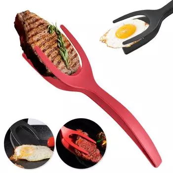 2 в 1 кухонная лопатка-зажим с антипригарным покрытием, силиконовая ручка, щипцы для переворачивания яиц, кухонная утварь, лопатка для барбекю, стейка, щипцы, инструмент для переворачивания блинов чёрный