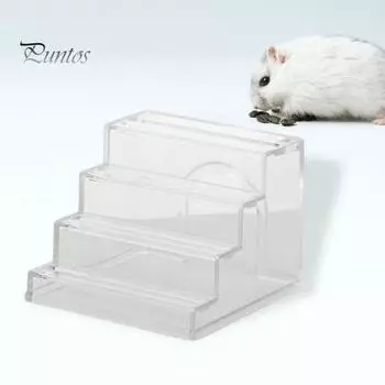 2 в 1 Лестница для хомяка Домик Безопасная игрушка-платформа без запаха 3-ступенчатая лестница Нескользящее акриловое укрытие-гнездо для мелких животных Песчанки Морская свинка синий