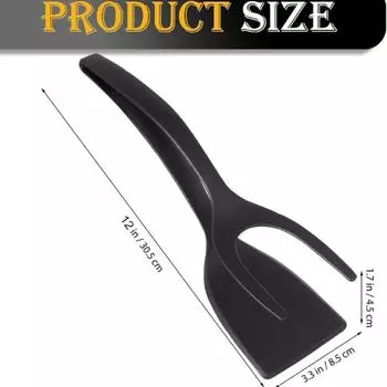2 в 1 Лопатка-зажим Силиконовая ручка Щипцы-перевертыши Яичная лопатка для стейков Щипцы-зажим Лопатка для блинов Жареные лопатки Кулинарный инструмент Кухонные принадлежности чёрный
