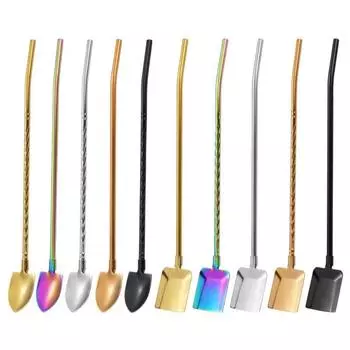 2 в 1 ложка для соломинки из нержавеющей стали с заостренным квадратным наконечником, барная ложка для льда, коктейлей, кофе, размешивания, многоразовая, жаропрочная соломинка