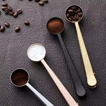 2 в 1 ложка-лопатка для кофе из нержавеющей стали с зажимом для герметизации, серебряные кухонные принадлежности с зажимом для герметизации, кухонные принадлежности в подарок серый
