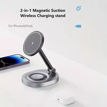 2 в 1 магнитная беспроводная зарядная подставка-подставка для iPhone 15 14 13 12 11 Pro Max 11 X Apple Watch Airpods быстрая зарядная док-станция чёрный