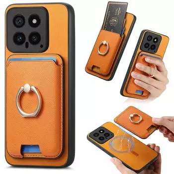 2 в 1 Masafe держатель для карт чехол для телефона Xiaomi 14T Pro 13T кожаный чехол беспроводная зарядка защитная задняя крышка для Xiaomi 15 Pro 14 Ultra Чехлы Xiaomi 14T коричневый