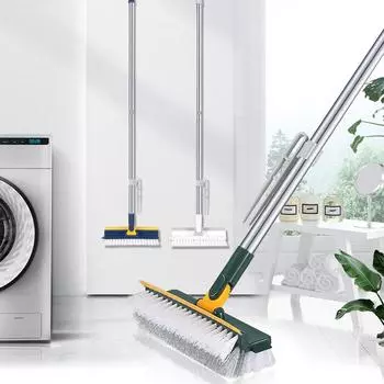 2 в 1 Масштабируемая щетка для чистки пола Щетка для пола с ручкой Щетка для затирки Очистка V-образной щетки с жесткой щетиной и скребком зелёный