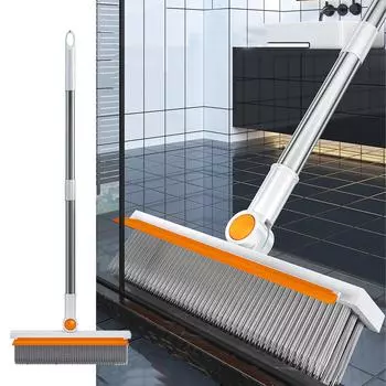 2 в 1 Масштабируемая щетка для чистки пола Щетка для пола с ручкой Щетка для затирки Очистка V-образной щетки с жесткой щетиной и скребком оранжевый