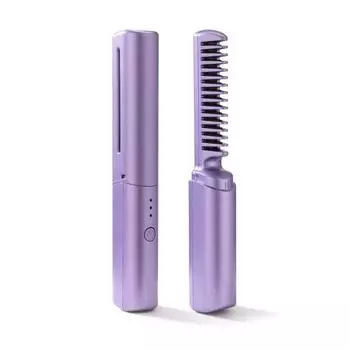 2 в 1 мини беспроводной гребень для выпрямителя волос щипцы для завивки регулируемая температура отрицательные ионы выпрямление завивка инструмент для укладки фиолетовый