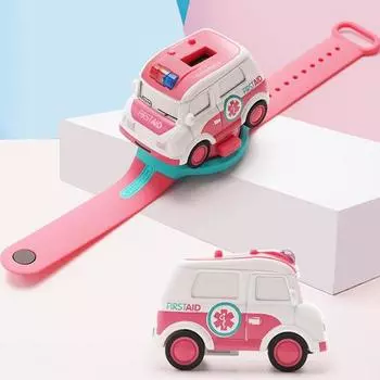 2-в-1 Мини-мультяшная машинка, аналоговые электронные часы, скорая помощь, городской грузовик, инженерная машинка, интерактивная игрушка, милая детская мини-машинка, инерционная игрушка синий