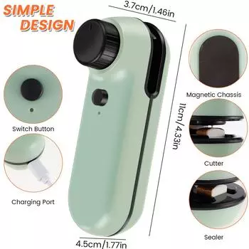 2 в 1 мини-запечатщик пакетов и резак, портативный термовакуумный упаковщик, USB перезаряжаемый чип, ручка для запечатывания пакетов, мини-ручное запечатывание