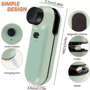 2 в 1 мини-запечатщик пакетов и резак, портативный термовакуумный упаковщик, USB перезаряжаемый чип, ручка для запечатывания пакетов, мини-ручное запечатывание