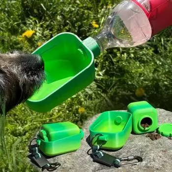 2-в-1 миска для питья домашних животных, бутылка для перекуса, удобная для путешествий, герметичная, напечатанная на 3D-принтере, кормушка для собак и кошек, универсальная насадка для бутылок с водой, товары для животных зелёный
