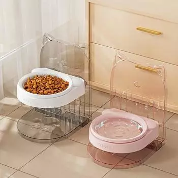 2 в 1 миска для воды для кормления кошек, корм для домашних животных, регулируемая кормушка для котят, щенков, поднятая подставка, миска для кошек, товары для собак 17.5x19.5x23.5cm серый