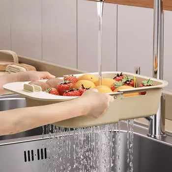 2 в 1 Многофункциональная мойка и сито, кухонный дуршлаг, сливная раковина, сито белый