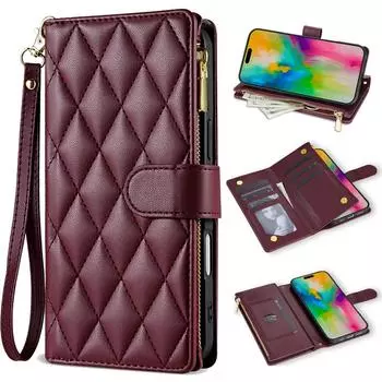 2-в-1 многофункциональный двухслойный чехол-кошелек для iPhone, Samsung, Google, Xiaomi, 7 отделений для карт + карман для монет на молнии с ремешком на запястье + подставка Xiaomi Poco F5 Pro белый