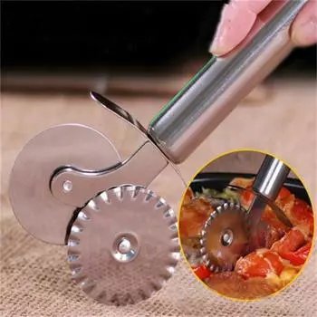 2 в 1 многофункциональный стальной нож для пиццы с двойным колесом, кружевной ролик, кухонные принадлежности для выпечки, бытовые принадлежности для дома