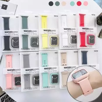 2 в 1 мягкий ремешок ярких цветов и чехол для Apple Watch 49 мм, 41 мм, 45 мм, 44 мм, 40 мм, силиконовый ремешок, спортивный браслет, браслет, ремень