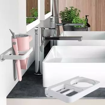 2 в 1 настенный держатель для фена, простая установка, высокая грузоподъемность, стойка для фена, принадлежности для ванной комнаты белый