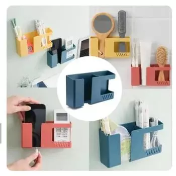 2 в 1 настенный ящик для хранения пульта дистанционного управления для мобильных телефонов многофункциональный стеллаж для хранения без проколов настенные держатели для хранения мусора белый