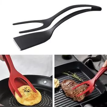 2 в 1 нейлоновая ручка, щипцы для яиц, щипцы для яиц, щипцы для стейка, зажим для блинов, жареные токарки, кухонные аксессуары чёрный
