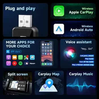 2 в 1 НОВЫЙ беспроводной CarPlay Android Auto беспроводной адаптер Smart Mini AI Box Plug And Play WiFi быстрое подключение универсальный для Nissan зелёный