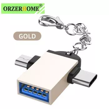 2 в 1 Otg адаптер USB 3,0 «мама» на Micro USB «папа» и разъем типа C «папа» из алюминиевого сплава USB-конвертер для Xiaomi Samsung Gold