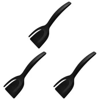 2 в 1 откидная лопатка щипцы антипригарная лопатка для домашней кухни готовки (черный)