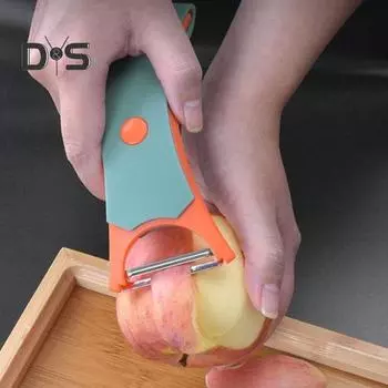 2 в 1 овощечистка и фруктово-овощная машина с вращающимся лезвием из нержавеющей стали, теркой с эргономичной ручкой, кухонным инструментом для очистки картофеля и моркови серый/синий