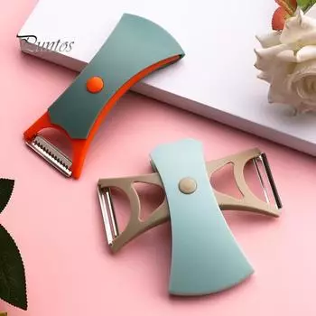 2 в 1 овощечистка и фруктово-овощная машина с вращающимся лезвием из нержавеющей стали, теркой с эргономичной ручкой, кухонным инструментом для очистки картофеля и моркови синий/серый