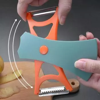 2 в 1 Овощечистка и овощечистка с вращающимся лезвием из нержавеющей стали для хранения терка серый/синий