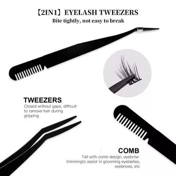 2 в 1 пинцет для накладных ресниц, зажим из нержавеющей стали с расческой, ресницы подсолнечника, волшебный инструмент для красоты, незаменимый макияж для начинающих чёрный