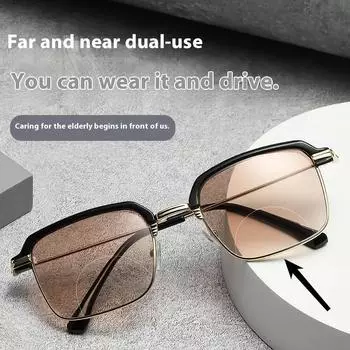 2-в-1 популярные металлические бифокальные очки для пресбиопии, очки для чтения с защитой от синего света, солнцезащитные очки для близи и дали +400