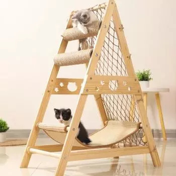 2 в 1 рама для лазанья для кошек, сетка для лазания из цельного дерева, кошачье гнездо, платформа для прыжков, колонна для кошачьих царапаний, кошачье гнездо, кошачье дерево 85x40x65cm