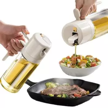 2 в 1 распылитель масла, бутылка-диспенсер для кухни, эргономичная ручка, распылитель масла, контроль количества масла, упрощение приготовления пищи, крышка, функция распылителя, инструмент для масла серый