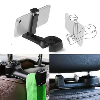 2 в 1 регулируемые крючки для подголовника автомобиля, подставка для мобильного телефона, держатель для телефона в машине, крепление для спинки сиденья, зажимы для сумок, хозяйственных принадлежностей чёрный