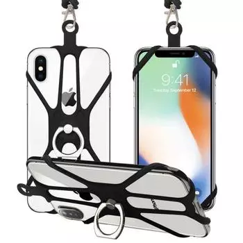 2 в 1 ремешок для мобильного телефона Rocontrip чехол-держатель со съемным шейным ремешком универсальный для смартфона чёрный