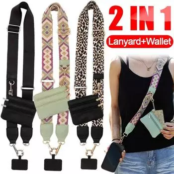 2 в 1 ремни для мобильных телефонов с застежкой-молнией, прочный кошелек с защитой от кражи, ремешок для мобильного телефона через плечо, шейный шнур Black