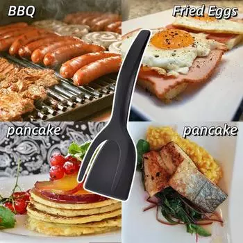 2 в 1 ручка-перекидной зажим для французских тостов, блинов, яиц, силиконовые щипцы для стейка, лопаточка с антипригарным покрытием, зажим для приготовления омлета, кухонные гаджеты красный