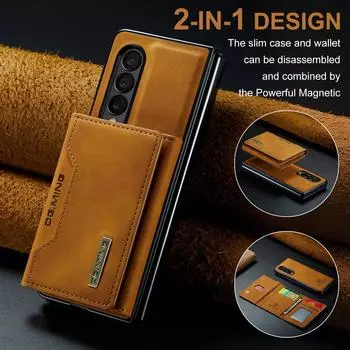 2 в 1 съемный кожаный чехол-кошелек для карточек для Samsung Galaxy Z Fold 5 4 3 5G Fold4 Fold3 S23 S22 Ultra A14 A24 A34 A54 A13 A23 A33 A53 for Samsung Z Fold 4 чёрный