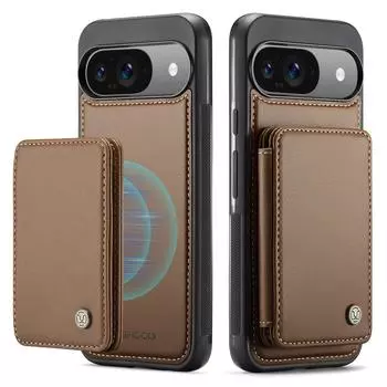 2 в 1 Съемный магнитный чехол-кошелек Solt из кожи для Google Pixel 9 Pro XL 9Pro Съемный карман для сумки RFID телефон противоударный защитный чехол For Pixel 9 чёрный