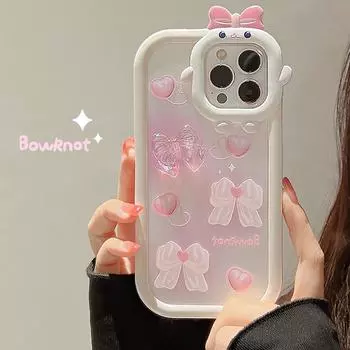 2 в 1 съемный противоударный чехол для телефона с 3d бантом Pink Love для Iphone 11 12 13 Pro Max 14 Promax 14max 14pro милый мультяшный чехол for iphone 11