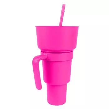 2 в 1 стакан для закусок и напитков с трубочкой, большой горлышко, пластиковый стакан для напитков, миска для закусок для фильма
