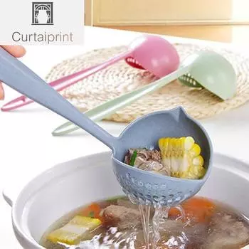 2 в 1 суповая ложка с длинной ручкой, кухонный сито, дуршлаг, кухонный совок, пластиковая посуда, дуршлаг, кухонные гаджеты синий